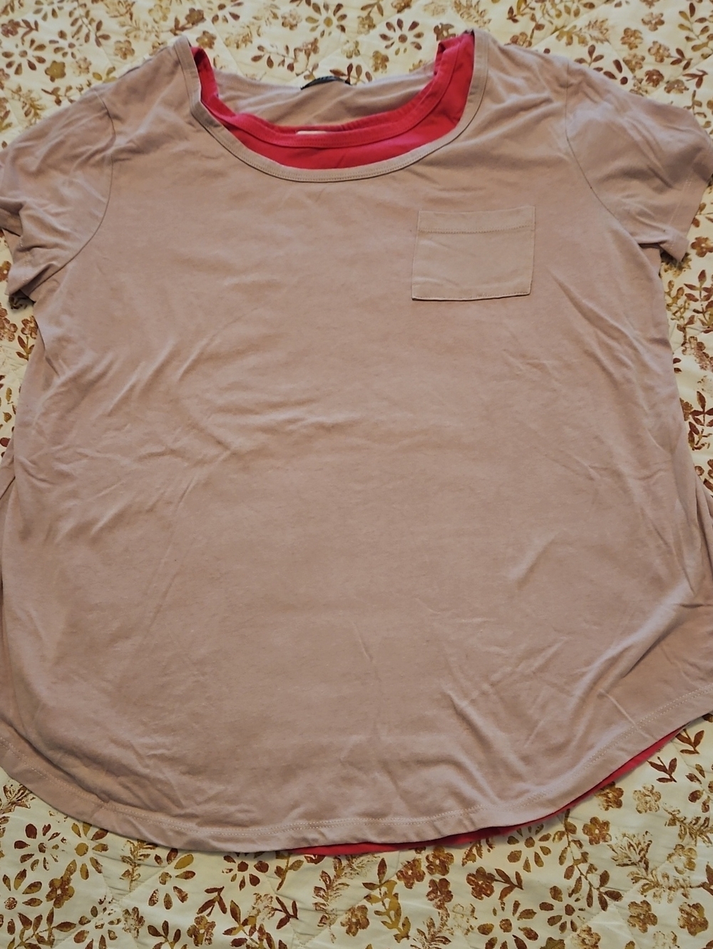 3 For $10 Mauve Short Sleeve Tee W / Pocket & Pink Under Shirt.  Set Of 2